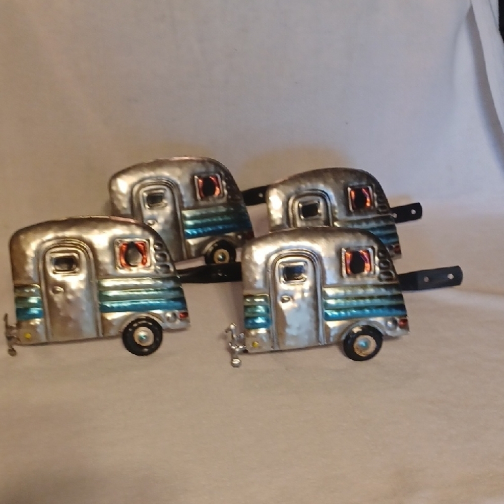 Silver and Blue Retro Camper Decor Accents Curtain Tie Backs Multi Purpose Hooks